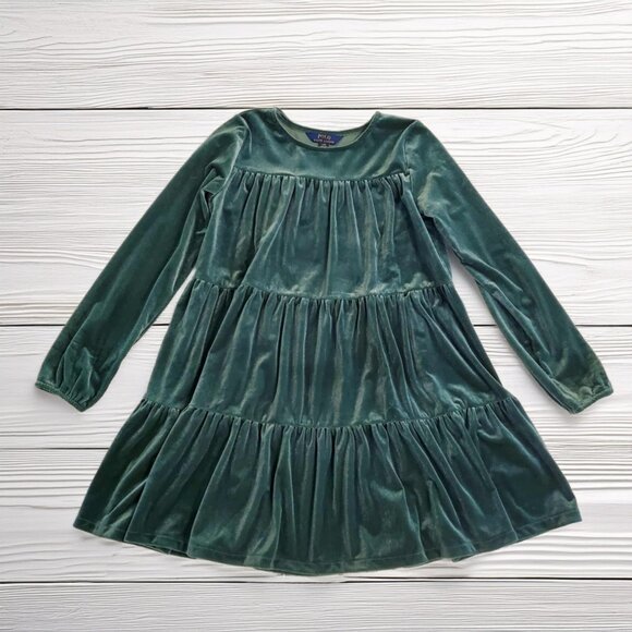 Ralph Lauren Emerald Green Velvet Dress Size 12-14 - Picture 1 of 5